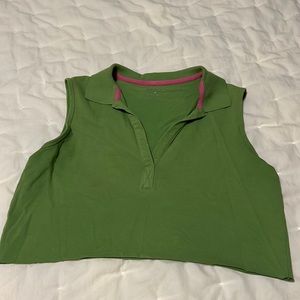 Green collared crop tank top